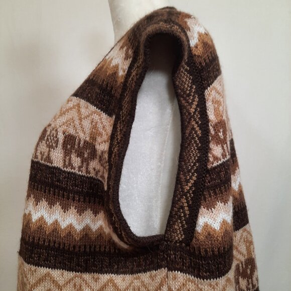 Alpaca Fina Long Sleeveless Cardigan Peruvian Sweater Vest Brown Beige Size M - Picture 6 of 10